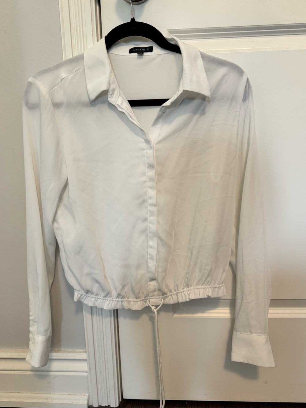 Dynamite White Drawstring Hem Button-Front Shirt